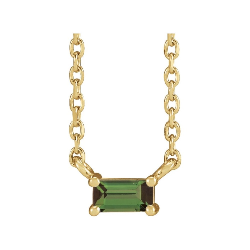 14K Yellow Natural Green Tourmaline Solitaire 18" Necklace